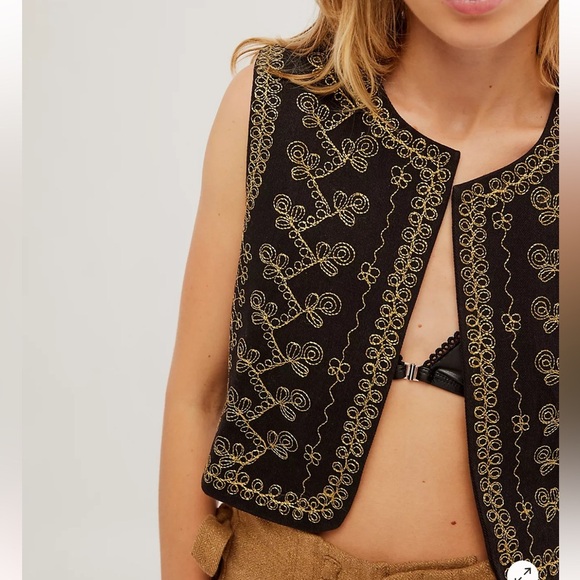 Antik Batik Oriane Gilet gold embroidered Vest - Picture 1 of 11